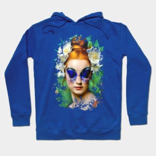 Portrait of Beautiful Woman with Butterfly Tattoo on Her Face Hoodie